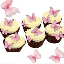 40pcs Edible Butterfly Cake Decorations, Wafer Paper Butterfly Cupcake Toppers, Wedding Birthday Party Cake Decor - View 1