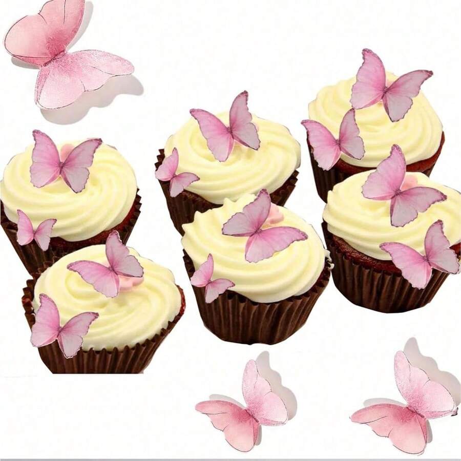 40pcs Edible Butterfly Cake Decorations, Wafer Paper Butterfly Cupcake Toppers, Wedding Birthday Party Cake Decor - View 1