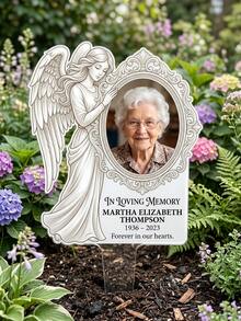 Custom Photo Acrylic Memorial Stand, Custom Name&Date, Angel Carved Transparent Acrylic, Waterproof Sun-Proof, Condolence Keepsake For Grieving Families, Indoor Outdoor Grave Garden Memorial Decor - Model 1 - View 6
