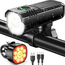High-Brightness, Ultra-Bright Bicycle Light Suitable For Night Riding, With Adjustable Modes, Front And Rear Lights, Rechargeable, IP65 Waterproof, Front And Rear Bicycle Headlight Set, Compatible With Bicycle Electronics. - Black - View 1