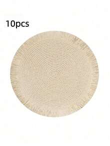 2pcs/8pcs 15-Inch Round Paper Woven Tassel Placemat, Heat Resistant Table Mat, Hotel & Restaurant Tableware Decor, Living Room Dining Table Decoration Anti-Slip Pad, Suitable For Home Gatherings, Wedding Parties - Tassel Woven Placemat - View 46