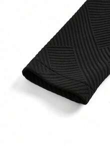 Chaqueta de motorista informal con cuello alto, textura y cierre de cremallera - Negro - Ver 6
