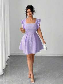 Vestido elegante con volantes en el bajo en color amarillo claro - Morado - Ver 4