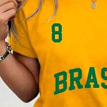 Women's Brazil Hexa T-Shirt 100% Premium Cotton Casual Women's Blouse Brazil Football Casual Premium Cotton Women's Brazilian National Team Summer Premium Cotton - Màu vàng - Xem 3