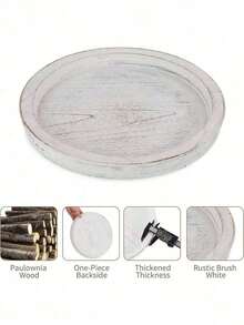 1pc Vintage Wooden Round Decorative Tray, Farmhouse Distressed Candle Holder Base, Home Living Room Incense Candle Plate - 白色 - 查看 9