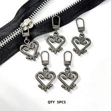 8pcs/5pcs Heart Shaped Metal Zipper Pulls, Detachable Zipper Sliders, Small Hole Replaceable Zipper Pendant, Suitable For Clothes, Luggage, Bags - 5PCS Gray Black - View 1