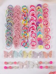 856pcs Macaron Color Hair Accessories Set For Girls, Including Assorted Glitter Butterfly Hair Clips, Fabric Rhinestone Flower & Bow Hair Clips, Pearl Flower Hair Clips, High Elastic Hair Ties, Suitable For Daily, Outing, Party - Multicolor - View 6