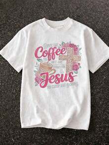 Easter T-Shirt With The Resurrection Of Jesus, 100% Cotton, Vintage Style, Round Neck, Breathable, Comfortable, Festive Clothing Suitable As A Gift. Women's T-Shirt. Blouses>Elegant. Boho Chic, Soft, Breathable And Comfortable Women's Top, Ideal For Spring, Summer And Autumn, Perfect For Holidays, Travel And Everyday Wear. - 白色 1 - 查看 1