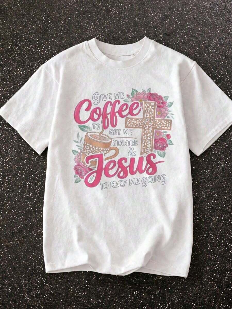 Easter T-Shirt With The Resurrection Of Jesus, 100% Cotton, Vintage Style, Round Neck, Breathable, Comfortable, Festive Clothing Suitable As A Gift. Women's T-Shirt. Blouses>Elegant. Boho Chic, Soft, Breathable And Comfortable Women's Top, Ideal For Spring, Summer And Autumn, Perfect For Holidays, Travel And Everyday Wear. - 白色 1 - 查看 1