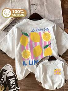 Women's Fashion Casual T-Shirt With Double-Sided Print For Spring And Summer, With Fresh Lemon Stripe Design, La Dolce Vita Print, Round Neck And Made Of Pure Fabric With Short Sleeves. - 白色 - 查看 8