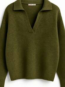 MIXRAY Thick Knit Relaxed Fit Sweater With Shirt Collar - Khaki - View 1