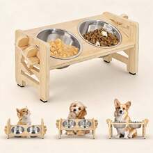 Soporte elevado ajustable para tazones de gato con 2 tazones de acero inoxidable, comedero y dispensador de agua elevado e inclinado, base antideslizante, adecuado para perros pequeños y gatos adultos - Beis - Ver 10