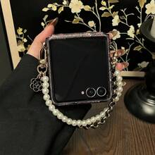 韩版紫色蝴蝶手机壳，带花朵手链，兼容三星 Galaxy ZFlip7、Z Flip6、ZFlip 5，防震后盖 - 紫色 - 查看 3