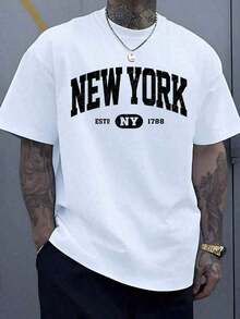 The Graphic Displays The Letters NEW YORK, Symbolizing The Urban Spirit, Freedom, And Energy Of The Big City, Inspiring Confidence And Determination In The Wearer. This Men's Plus-Size T-Shirt Is Made Of 100% High-Quality Cotton, Offering Comfort And Style For Everyday Wear. - 白色 - 查看 9