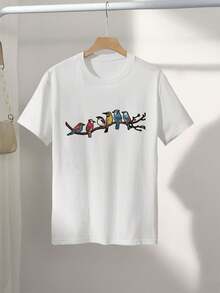Camiseta con estampado gráfico, manga corta, cuello redondo, top casual para verano y primavera, ropa de mujer, ropa de invierno para mujer - Blanco - Ver 3
