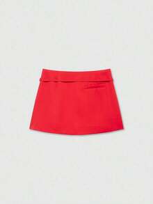 Falda pantalón de cintura con cremallera de unicolor para mujer, de verano - Rojo - Ver 2