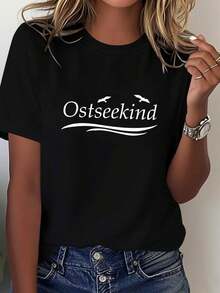 Camiseta Deportiva Casual para  con Texto Ostseekind y Gráficos de Aves - Camiseta Elástica de Cuello Redondo, Lavable aáquina, Ajuste Cómodo y Apta para Todas las Estaciones, para Uso Diario y Actividades Informales. - Negro - Ver 6