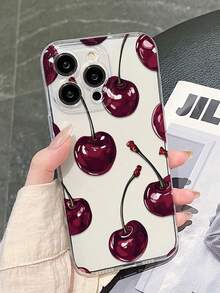1pc Cherry Pattern 2D Print Precise Hole Camera Protection Anti-Slip Anti-Drop Transparent Phone Case, Ins High-Definition Clear TPU Soft Shell Phone Case Compatible With IPhone 7/8/7plus/8plus/11/11Pro/11promax/X/XR/X MAX/XS/12/12Pro/12promax/13/13Pro/13promax/14/14Pro/14promax/14plus/15/15Pro/15plus/15promax/16/16e/16plus/16promax/16Pro, Minimalist Phone Protective Cover Compatible With IPhone 17/17pro/17promax/Air - Multicolor - View 4