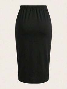2 piezas Conjunto de falda casual de mujer a rayas y de unicolor, Conjunto a juego, Falda, Faldas para mujer, Falda a rayas, Casual - Negro - Ver 2