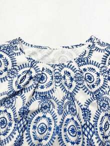 Blusa elegante con estampado de lazo para mujer, verano - Azul - Ver 4