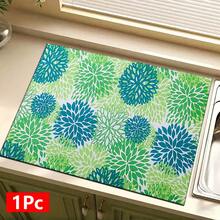 1pc Fresh Blue & Green Chrysanthemum Pattern Absorbent Dish Drying Mat, Espresso Machine Countertop Absorbent Mat, Sink Drain Mat, Soft Faucet Absorbent Mat, Sink Cup Mat, Home & Kitchen, Bathroom Accessories - Multicolor - View 16