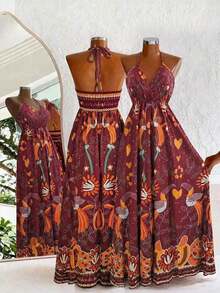 xheLalippa Vestido con estampado floral, cordones y espalda descubierta para resort de mujerxhe - Burdeos - Ver 1