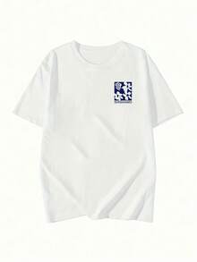 Women's Short-Sleeved T-Shirt With Leaf Print, Y2K Summer Style, , Versatile, Loose-Fitting, And With A Round Neck - [白色的] - 查看 4