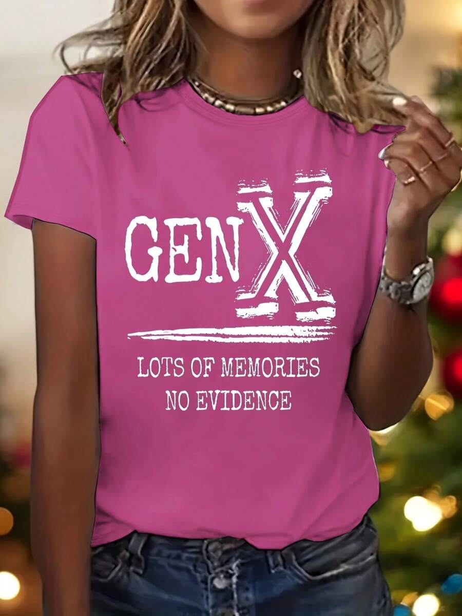 Women's Fashion Casual T-Shirt Plus Size 0-8XL, Unique Design, Modern Base Layer For Everyday Wear, Comfortable Fit, Gen X Graphics, Unisex, Ideal For Parties, Concerts And Casual Wear - Great Birthday Gift For Friends (195 Characters) - 紅玫瑰 - 查看 1