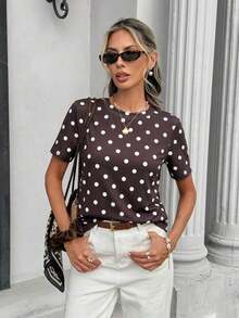 Frenchy Camiseta de mujer de manga corta, cuello redondo, a rayas, de estilo casual para el verano - Marrón 5 - Ver 4