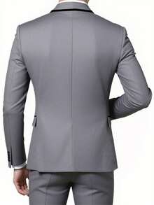 Men's Fashion British Tailored Business Suit Slim Fit American Cut Color-Block Texture Groom Wedding Tuxedo Luxury Suit Jacket - Grey - View 2