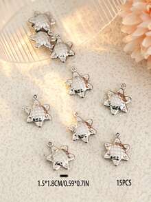 Bộ 15/20 chiếc mặt dây chuyền hình hoa và sao bằng thép không gỉ màu bạc sáng bóng đơn giản - Mặt dây chuyền trang sức tự làm thời trang. - Bạc - Xem 6