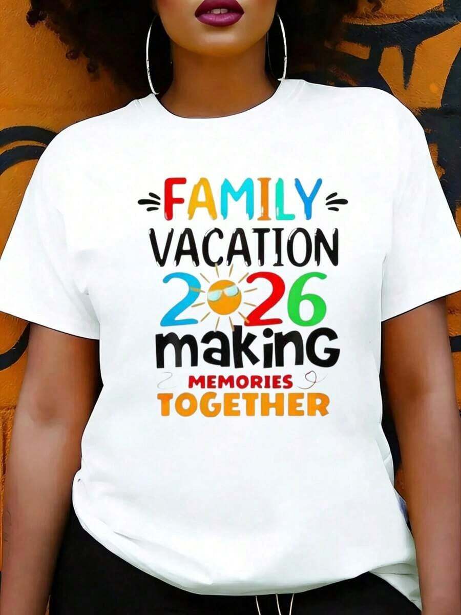 Camiseta de Estilo Casual para Mujer, Vacaciones Familiares 2026, Creando Recuerdos Juntos, Regalo de Viaje de Verano para Familiares y Amigos - Blanco - Ver 1