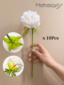 MEHELANY 10 bông hoa mẫu đơn trắng nhân tạo, lá mẫu đơn giả bằng lụa, thích hợp cho đám cưới, nhà cửa, văn phòng, tiệc tùng, trang trí bệ cửa sổ, trang trí bàn ăn, bó hoa cưới tự làm, trang trí cổng vòm, trang trí hoa giả mùa xuân trong nhà và ngoài trời, quà tặng Ngày Valentine, Ngày của Mẹ, kỷ niệm cho các cô gái, phụ nữ, mẹ, cha. - trắng - Xem 12