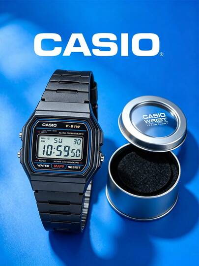  Casio Serie YOUTH - Reloj de cuarzo con correa de resina, cuadrado pequeño, retro, versátil, simple y ligero, para estudiantes, bloque negro clásico, movimiento de cuarzo explosivo, esfera negra, unisex para hombre y mujer, estilo japonés y coreano