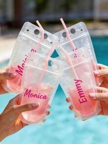 Personalized Drink Bags With Straws, Bridesmaid Party Gifts, Party Queen Drink Bags, Bachelorette Beach Party Drink Bags, Customized Drink Bags With Straws, Bachelorette Beach Party Bridesmaid Gifts, Hampton Party, Custom Wedding Handmade Bags, Wedding Reception Gifts, Modern Wedding Decor Handmade Crafts, Minimalist Wedding Handmade Crafts, Engagement Party Handmade Products, Wedding Monogram Cup Handmade Crafts, Classic Wedding Gift Handmade Crafts, Engagement Custom Handmade Craft Gifts - Multicolor - View 3