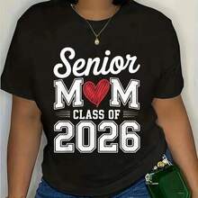 100% Cotton T-Shirt For Mom Of Class Of 2026 Graduate, Proud Of Her Son, Casual Everyday Cotton T-Shirt - 黑色 - 查看 2