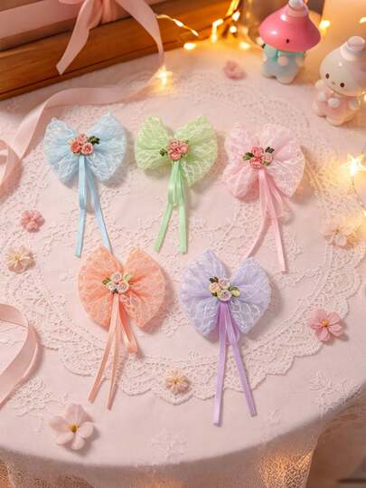1pc/3pcs Phụ kiện trang trí nơ thêu ren màu Macaron, kẹp tóc ghim cài, phụ kiện tóc thủ công, trang trí quần áo túi xách, trang trí tiệc, trang trí phòng