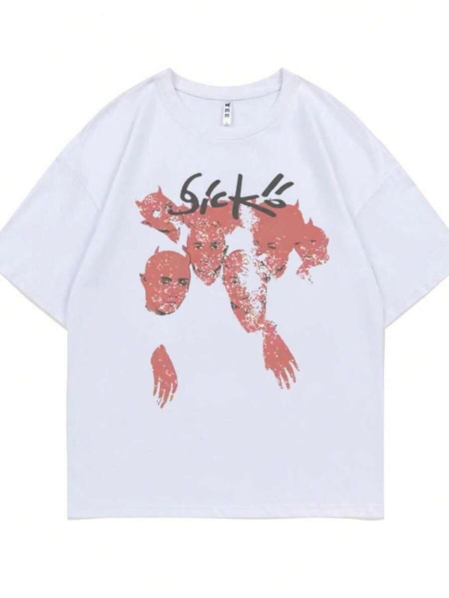 blusas para mujer Sicko Born From Pain Tshirt Streetwear Men Women Fashion Vintage T Shirt Short Sleeve Rock Punk Tees Men's Pure Cotton T Shirts - Blanco - Ver 1