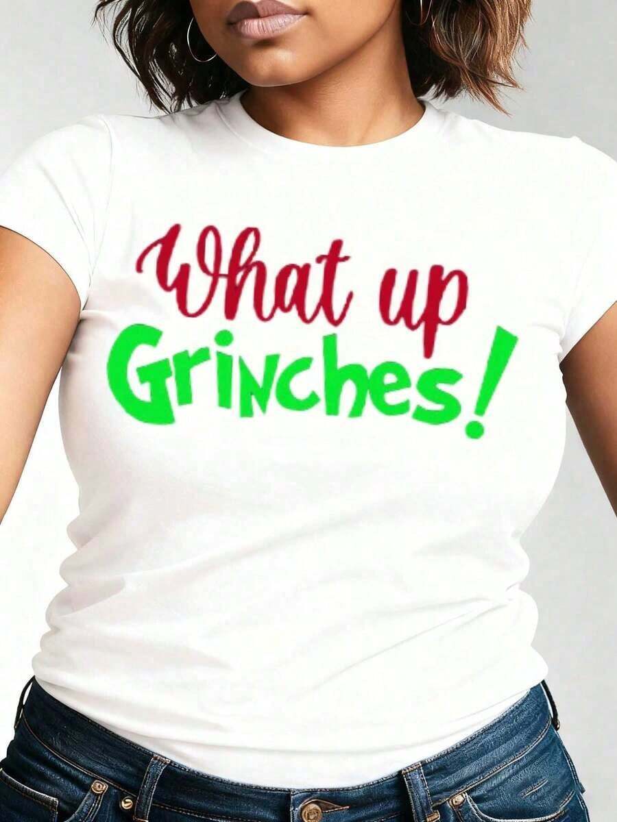 Women's Christmas T-Shirt With A Fun Print, Casual Round Neck T-Shirt For The Holidays, Cotton Fabric, Christmas Gifts For Women, For The Christmas Season. - 白色 - 查看 1