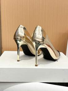 Xin Jing Shoes 女士时尚尖头拼接高跟鞋,适合日常通勤 - 金色 - 查看 12