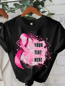 Camiseta con Texto Personalizado, Camiseta con Texto Personalizado para el Cáncer de Mama, Camiseta con Texto Personalizado, Camiseta con Logotipo de Negocios, Ropa con Logotipo del Equipo S, Personaliza tu Camiseta con Texto - Negro - Ver 6