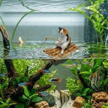 一套创意可爱猫咪钓鱼船水族箱装饰摆件，高品质树脂水族箱造景配件，海洋主题微景观DIY材料，逼真细节桌面摆件 - A - 查看 4