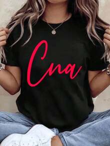 Cna Certified Nursing Assistant Shirt For Women T-Shirt With Pink Cursive Text Medical Profession Gift For Nurses Healthcare Worker Apparel,220g-Vintage Street Style Unisex Loose Cotton Short Sleeve Crew Neck T-Shirt100%Cotton - 黑色 - 查看 1