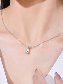 3pcs 925 Silver Jewelry Set: 1pc 6x9mm Teardrop Pendant Necklace, 2pcs 4x6mm Moissanite Stud Earrings, Suitable For Women's Daily Wear, Parties, Holidays, Valentine's Day, Mother's Day, Weddings, Anniversary Gifts - Silver - View 3