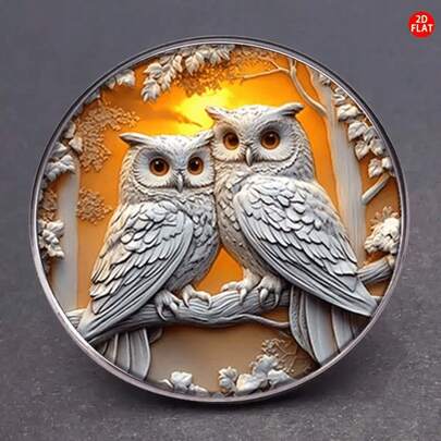 2D Flat Owl Couple Brooch, Creative Lapel Flower Unique Clothing Badge, Holiday Gift, Can Decorate Clothes And Backpacks, Showcase Personalized And Taste, Instantly Brighten The Atmosphere, 2D Flat