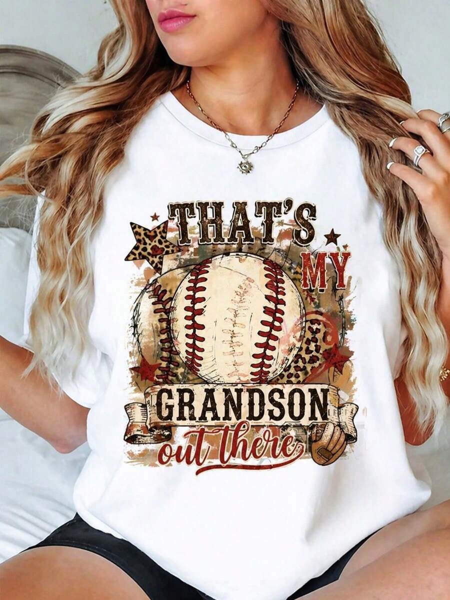 Retro Western Style Baseball T-Shirt For Grandma - Mother's Day Edition, Women's Crew Neck T-Shirt, Casual Loose Fit, Soft And Comfortable, Suitable For All Seasons, Short Sleeve T-Shirt For Women, Machine Washable, Local Warehouse - 白色 - 查看 1
