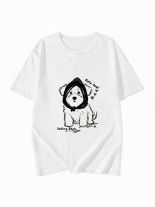 Made In Japan, Spring/Summer Cotton, Round Neck, Loose Fit, Versatile, Simple, English Print Short-Sleeve T-Shirt - White - View 3
