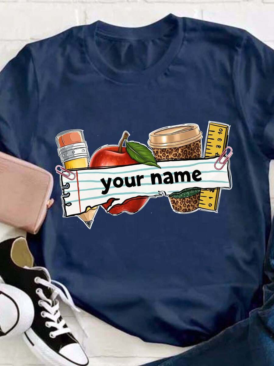 Camisetas personalizadas para educadores, regalos considerados para maestros, la forma perfecta de expresar gratitud, camisetas con nombre personalizado, ideales para la temporada de regreso a clases, adecuadas para nuevos maestros, camisetas cómodas, camisetas con diseños elegantes. | Diseño exquisito |   Suelto y cómodo |   Fácil de combinar | - Azul marino - Ver 1