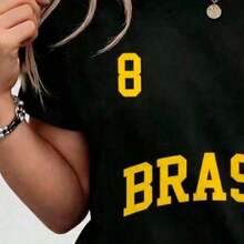 Women's Brazil Hexa T-Shirt 100% Premium Cotton Casual Women's Blouse Brazil Football Casual Premium Cotton Women's Brazilian National Team Summer Premium Cotton - 黑色 - 查看 4