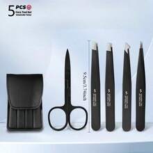 Travel Grooming Kit: Slanted Tweezers Set, Eyebrow Trimmer, Facial Hair Remover, Eyebrow Shaping Tools For Beginners - Multicolor - View 4
